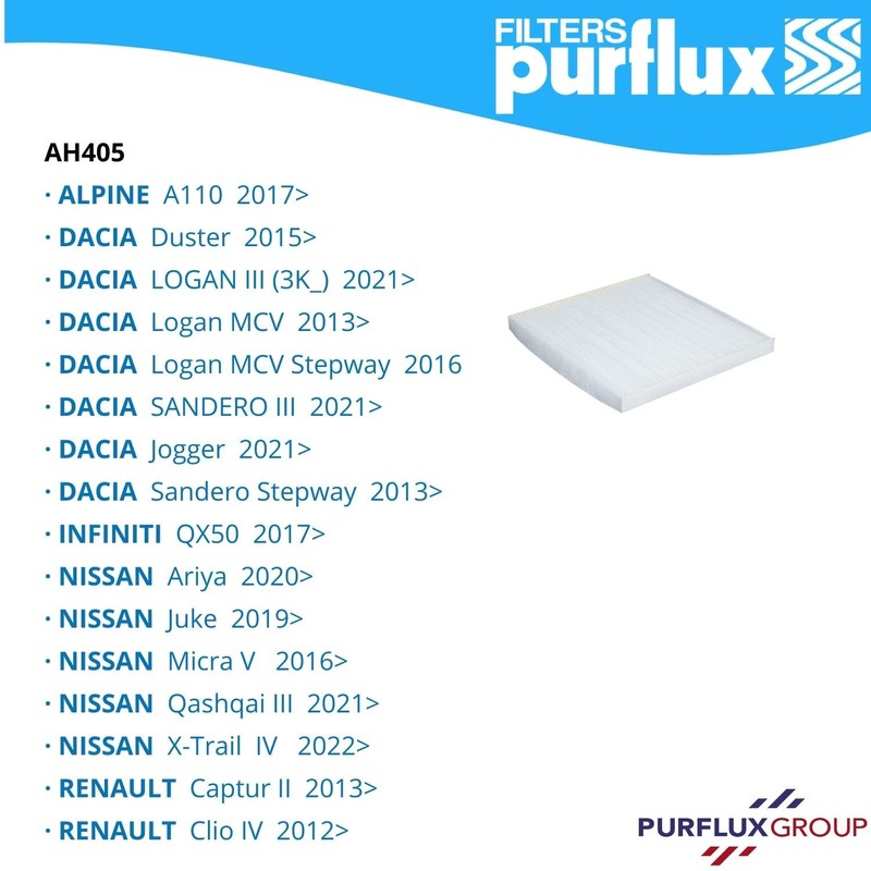 PURFLUX AH405 Air and Exchange Filter, Cabin Air