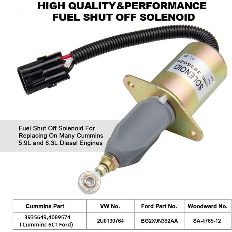 Replacement 12V Only Fuel Shut Off Solenoid 3" For 5.9L