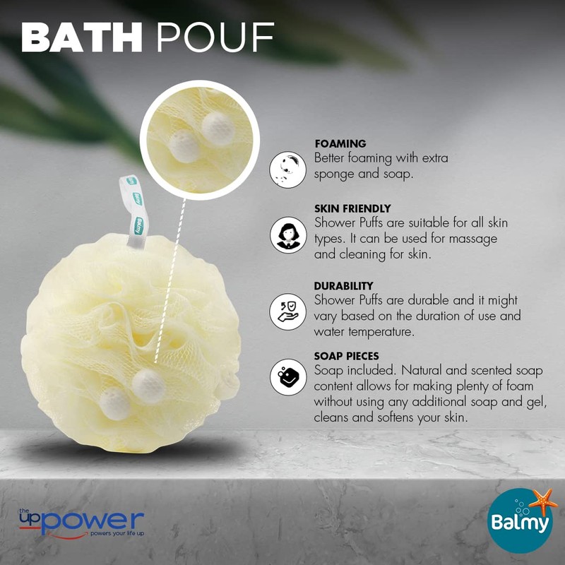 4 Pack Shower Puffs With Soap Pieces - Jasmine -