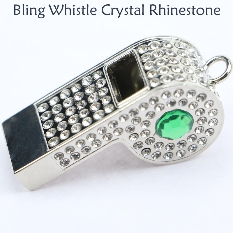 QUJIFETU Bling Whistle Metal Rhinestone Lanyard Whistle Loud Sound with