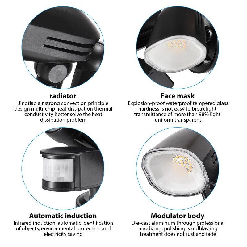 Motion Sensor Outdoor Lights 2-Head Wall Light with Infrared Induction