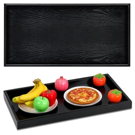 Mumufy 24 x 13 Inch Rectangle Walnut Wood Ottoman Tray Natural Handmade Decorative Serving Tray Serve Tea Coffee Classic Wooden Walnut Serving Tray Living Room Cafe (Black)