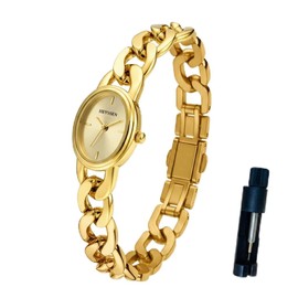 Heyssen Small Gold Watches for Women Western Jewelry Chain Bracelet Trendy–Elegant Oval Dial Easy Read Quartz Movement Stainless Steel Link Band Womens Watches, Waterproof with Tools