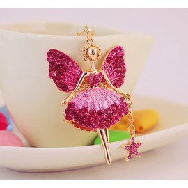 Shining Crown Crystal Key Ring Diamond Angel Fairy Key Ring Charm Pendant for Women Car Key Bag Decor with Gift Box, Pink Blue, pink