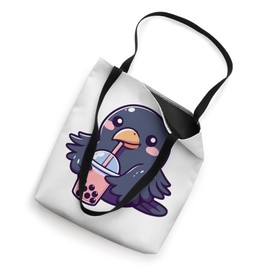 Cute Kawaii Chibi Crow Drinking Boba Tea Tote Bag