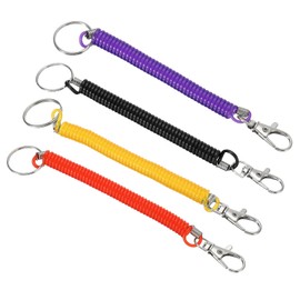 PATIKIL 6.7" Spiral Retractable Spring Coil Keychain, 4 Pack Stretch Cord Key Ring for Keys Wallet Cellphone, Red Yellow Purple Black