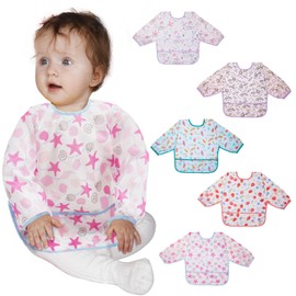 Lictin Lictin 5 Pcs Waterproof Long-sleeved Bibs, Baby Smock, Toddler Sleeved Bibs, Bibs with Sleeves Adjustable Neckline for Babies