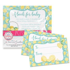 Amanda Creation Book Request Cards Blue Lemon Bring a Book Insert Request for Baby Shower - 20 2.5 by 4 Inch Double Sided Gift Tags, Made in the USA