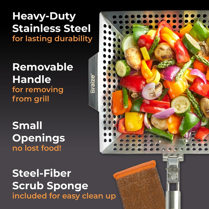 Heavy-Duty Stainless Steel Grill Basket – 12" x 13.75" BBQ