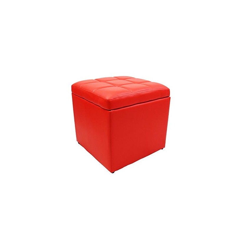 Magshion*Unfold Leather Storage Ottoman Bench Footstools Square (Red)