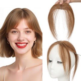 SEGO Clip in Side Bangs Real Human Hair, Hand-tied Base Invisible Edges Breathable Fluffy Clip in Hair Pieces for Women -Side-#06 Light Brown