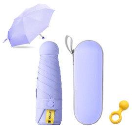 KunpengZen Mini Umbrella, 8 Ribs Folding Umbrella Compact Sun Rain Lightweight 290g, Anti-UV Travel Umbrella with Capsule Case for Men Women Teens -Purple
