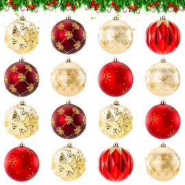 Liomus Christmas Ball Ornaments,3.15Inch Red and Gold Christmas Hanging Ornaments,16 Pcs Shatterproof Plastic Balls Decoration for Xmas Tree Decor,Holiday Party