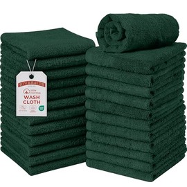 RIVERSIDE - Paquete de 24 paños de lavado para ducha, 12 x 12 pulgadas, súper suaves y absorbentes, 100% algodón, paños de franela de calidad premium para baño, gimnasio, spa (verde bosque, paquete de