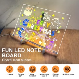 LED Note Board with Colours, Acrylic Notice Board with 7 Colours Pen - with Adjustable Stand, Transparent Luminous LED Writing Board, Wipe Clean, Notepad, Writing Board, Memo (30 x 20 cm)