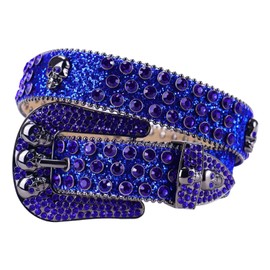 TINIDI Western Rhinestone Skull Belt Bling Bling Crystal Men Women Diamond Studded Leather Belt For Jeans Pants (Blue, Fit Waist 34-36 inches)