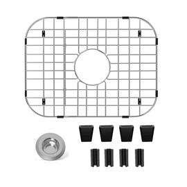 Sink Protectors for Kitchen Sink 18-1/8" x 13-3/8", Stainless Steel Sink Protector with Center Drain Hole Sink Rack for Bottom of Sink with Sink Strainers (18-1/8" x 13-3/8", Center Drain)