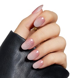 Christmas Pink White Gradient Fake Nails Short Almond Press on Nails with Snowflake Designs Glossy False Nails Full Cover Artificial Nails Christmas Stick on Nails for Women DIY Manicure 24 Pcs