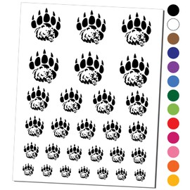 Grizzly Bear Head in Claw Paw Temporary Tattoo Water Resistant Fake Body Art Set Collection - Dark Blue (One Sheet)