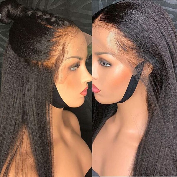Yaki Straight Lace Front Wigs Human Hair 20 inch MSGEM 13x4 Kinky Straight Lace Frontal Wigs 180% Density Brazilian Virgin Human Hair Pre Plucked with Baby Hair Natural Color