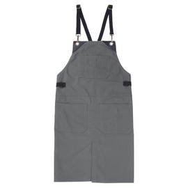 sourcing map No-Tie Twill Apron 90x66cm Split-Leg Leather Reinforcement Adjustable Chef Apron with 6 Pockets for Men and Women, Grey