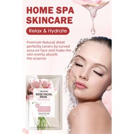 Pink Rose Face Mask Skincare, Rose Sheets Mask, Hydrating Face Masks, Facial Mask for All SkinTypes, Facial Masks for Women, Moisturizing Repairing Brightening Facial Mask, Beauty Masks Gifts 10 Pack