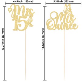 Gyufise 12Pcs Mis 15 Centerpiece Sticks Happy 15th Birthday Decorations Double Sided Glitter Hello 15 Fabulous Table Toppers Cheers to 15 Years Old Birthday Anniversary Party Decorations Gold