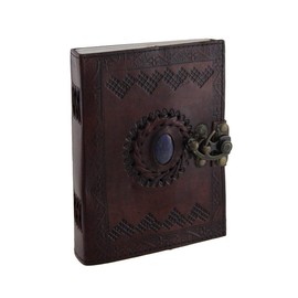 Embossed Leather Blue Stone 120 Page Unlined Journal with Clasp (Brown)
