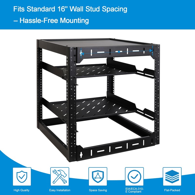 RackPath 12U Open Frame Network Rack with 2X 14in Vented