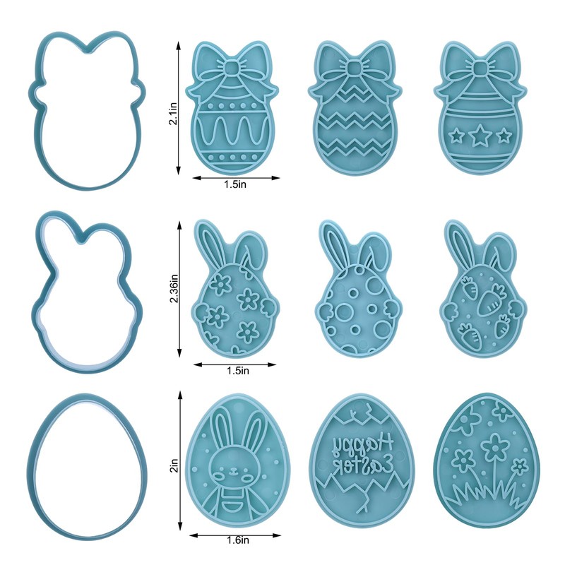 9 Pcs Easter Cookie Cutters Set, 3D Bunny Egg Shape