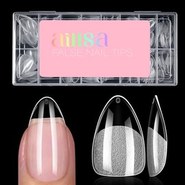 AILLSA Puntas de uñas cortas almendradas - 15 tamaños, 120 piezas, puntas de uñas postizas semimate preformadas, puntas de uñas cortas, cobertura tota