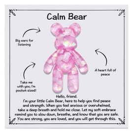 Calm Bear - Pocket-Sized Anxiety Relief Resin Bear Hug Gift for Stress, Comfort, Emotional Support, Keep Calm Gift for Anxious Friends Family, Cheer Up, Pink Resin Bears Hug Keepsake