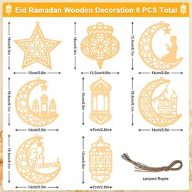 Ramadan Decorative Wood, Ramadan Decoration Set, Ramadan Mubarak Eid Decoration Ramadan Kareem Wooden Pendant Ornament Moon Star Wind Wood Decoration Eid Hanging for Muslim Ramadan Eid Party