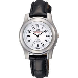 Cue & Cue HJ03-304 Women's Analog Wristwatch, Radio, Solar, Waterproof, Leather Strap, Black, Black, Wristwatch, radio wave solar, leather strap, simple