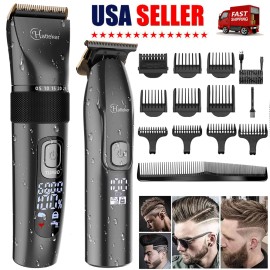 Hatteker Professional Cordless Hair Clipper for Men Hair Beard Trimmer Quiet Home Barber - Luxury Golden Set