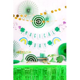 6 Pack Metallic Foil Fringe Tinsel Table Skirts,29x108 Inch Party Table Skirt Banner Disposable Table Skirt Banner for Rectangle Tables Parade Floats Mardi Gras Party (Green)