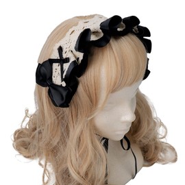 Headdress Hair Clip Gothic Lolita Dress Ruffle Lace Bow Black