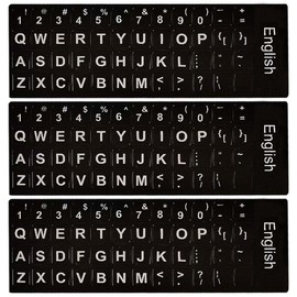 Replacement English Keyboard Letter Stickers, Universal English Keyboard Stickers with Black Background and White Lettering for PC Computer Laptop Desktop(3PCS,English)