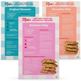 Meli’s Gluten Free Cookie Mix, Cookies Variety Pack - Original Monster, Chocolate Chip & Rainbow Chip, High Protein Baking Mix, Easy Bake Oven Mixes for Sweet Treats & Desserts, 16oz Box,3-Pack