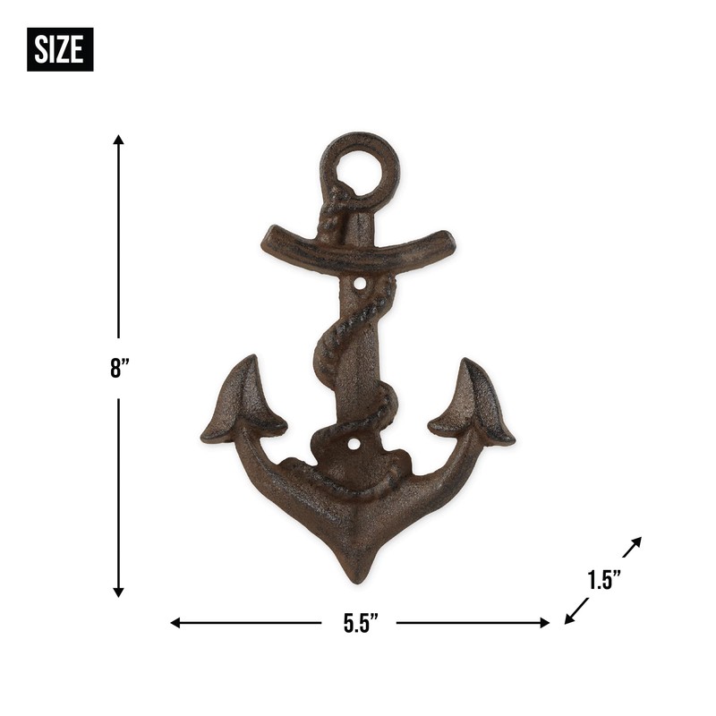 DII Cast Iron Collection Decorative Wall Hook Set, Anchor/Rope, 2