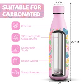 HoneyHolly Stainless Steel Drinking Bottle, 500 ml, BPA-Free, Thermos Flask, Double-Walled, Water Bottle, Leak-Proof, 18/8 Stainless Steel, Thermos Flask for Sports, Camping, School