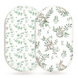 Bassinet Sheets for Baby Girls Boys 2 Pack, Fitted Baby Mattress Sheet for Rectangle, Oval, Hourglass Bassinet Mattress, Breathable Cozy & Universal Fit (Bunny Meadow)