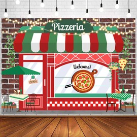 Sensfun - Telón de fondo para pizzería, diseño clásico de ladrillo, pared de pizzería, fondo de fotos, alimentos, pizza, fiesta, recién nacido, baby shower, niños, niñas, fiesta de cumpleaños