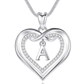 EUDORA Harmony Ball Necklace with Letters for Women, Copper Silver-Plated Heart Letter A-Z Alphabet Pendant Necklace with Name for Women, Gifts for Mother, Daughter, Girlfriend, 20 Inch Chain,