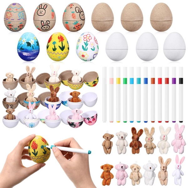 MiniInflat 12 Pack Prefilled Paper Mache Easter Eggs, with Stuffed