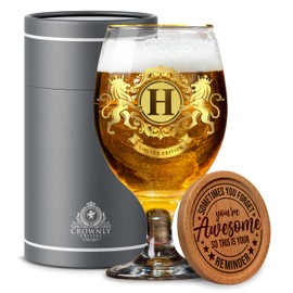 CROWNLY CRYSTAL® Personalisierte Geschenke Männer Bierglas Mit Gravur Bier Geschenke für Männer Adventskalender für Männer Geschenkideen Männer Papa Geschenk Geburtstag Geschenk Bruder (H)