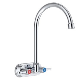 AJOBEND Commercial Utility Sink Faucet 2 Handles, 4Inch Center Chrome Bar Hand Sink Faucet 2 Hole for Restaurant Industrial, 6-1/2” Gooseneck