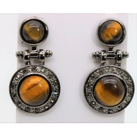 Unbranded exquisite chic style gun black tone tiger eye & BD stone stud/drop earrings C262