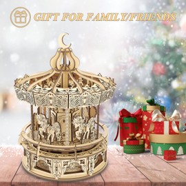 Fistone 3D Wooden Puzzle Music Box Kit, DIY Romantic Carousel Mechanical Model Building Set, Creative Wood Craft Kit for Teens and Adults, Perfect Birthday for Boys/Girls