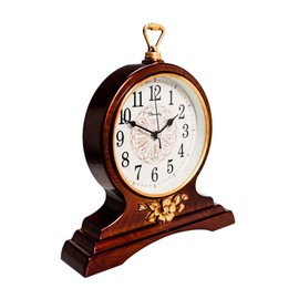 Beesealy Mantel Clock, 12-Inch Mantel Clock, Silent Movement, Non-Ticking, for Living Room and Kitchen Decoration (Brown)